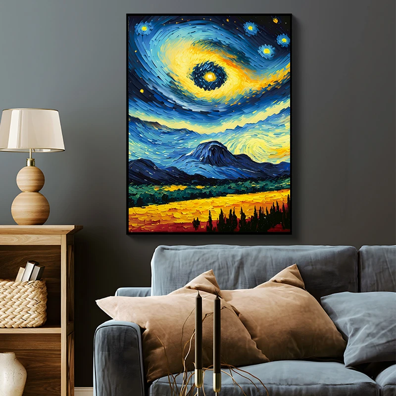 【云起】星空油画风手工肌理画名画星空装饰画轻奢客厅挂画5070