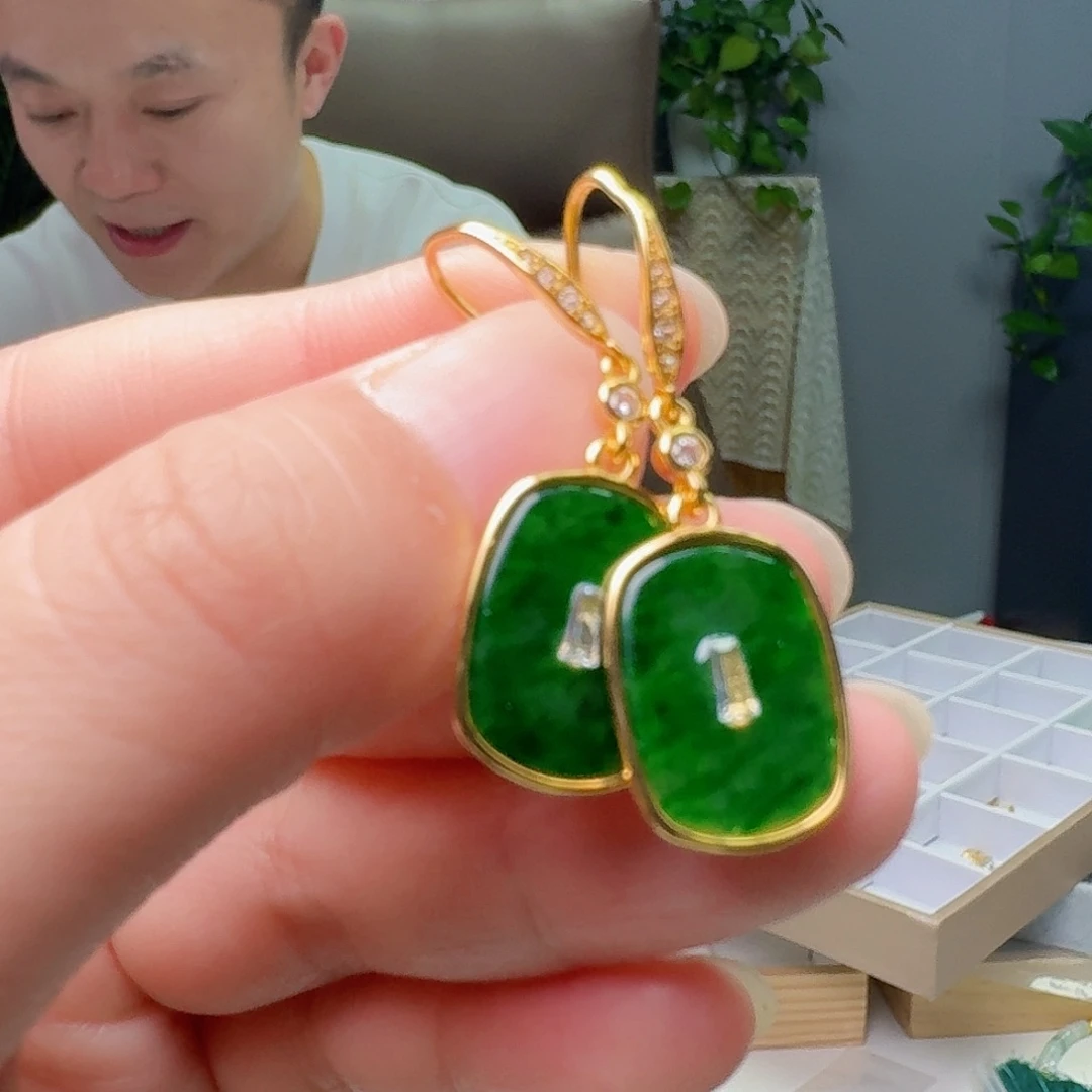 翡翠银S925镶嵌耳饰多样性发货其一