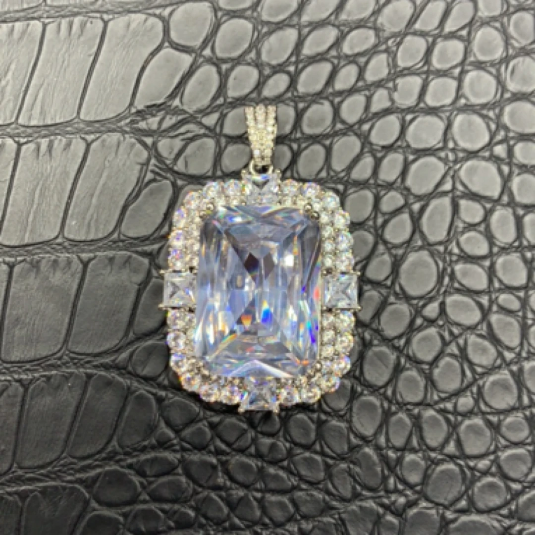 铜合金合成锆石吊坠 冰花切白色吊坠满钻精美镶嵌精致饰品456
