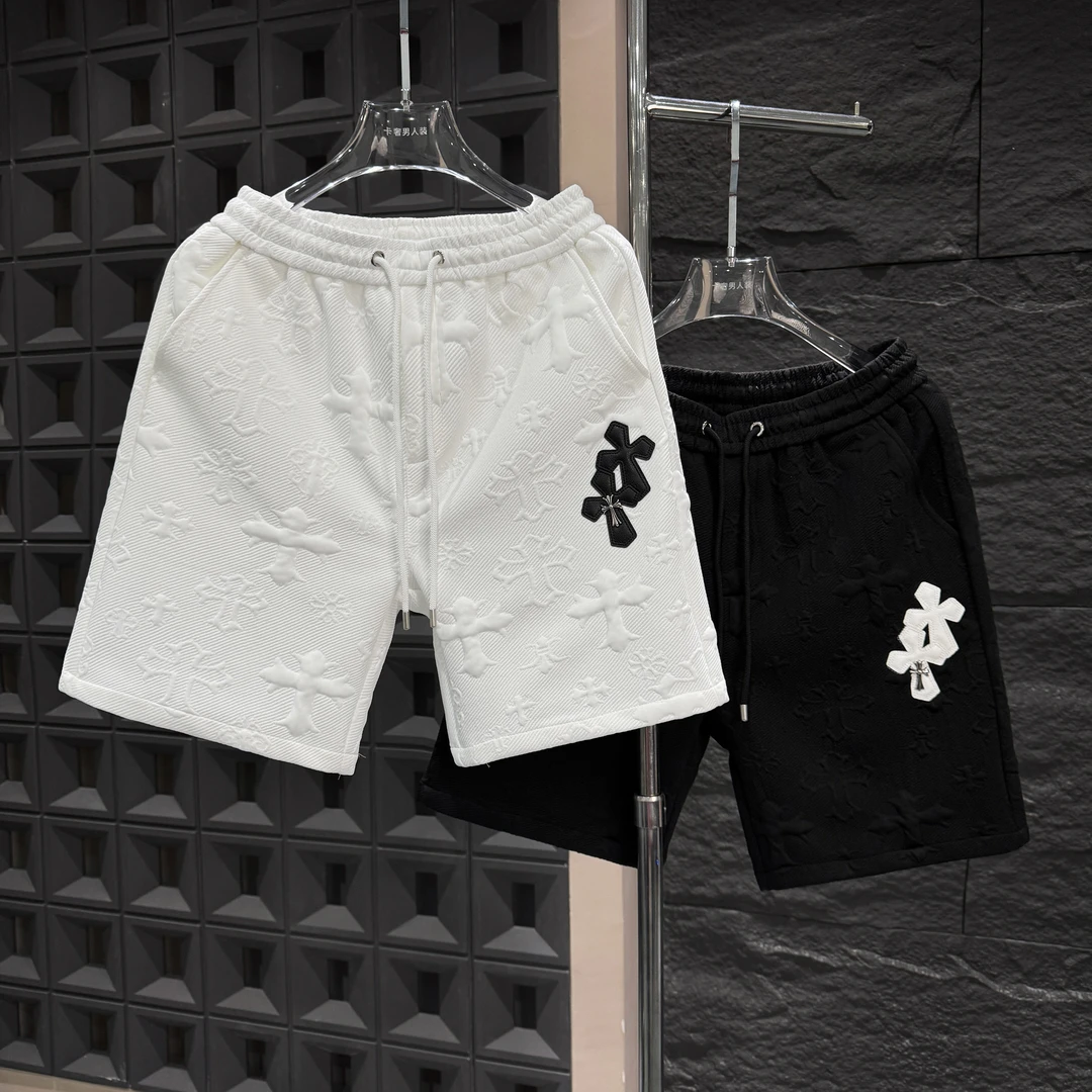 LKS-夏季新款满辐个性立体浮雕皮牌十字架短裤【四分裤】【D199】