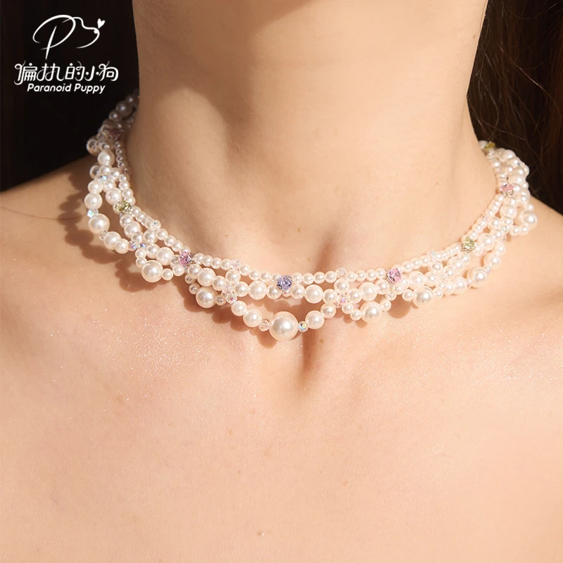 铜合金合成锆石吊坠 原创《Lucy》彩色锆蕾丝芭蕾风项链女小众设计