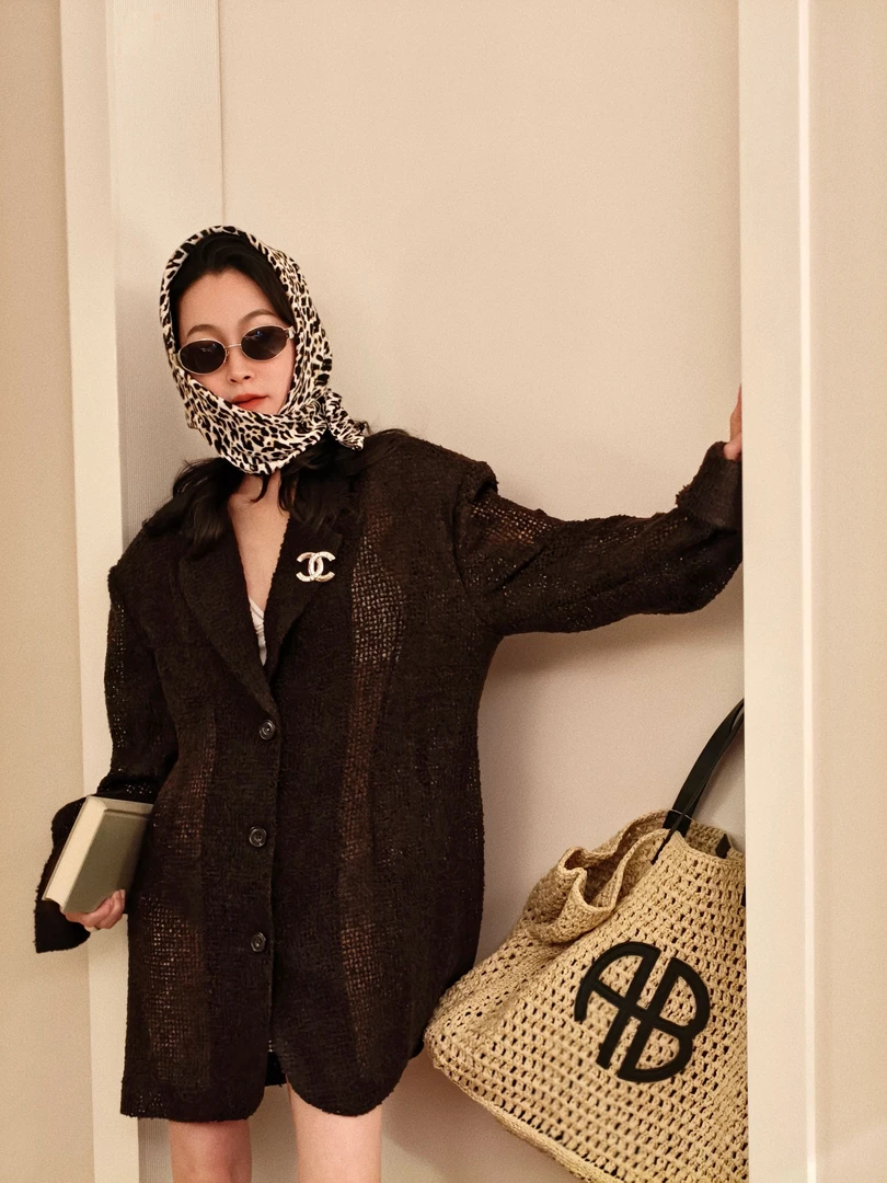 SONG TING 早春进口绵羊毛镂空织感西装外套