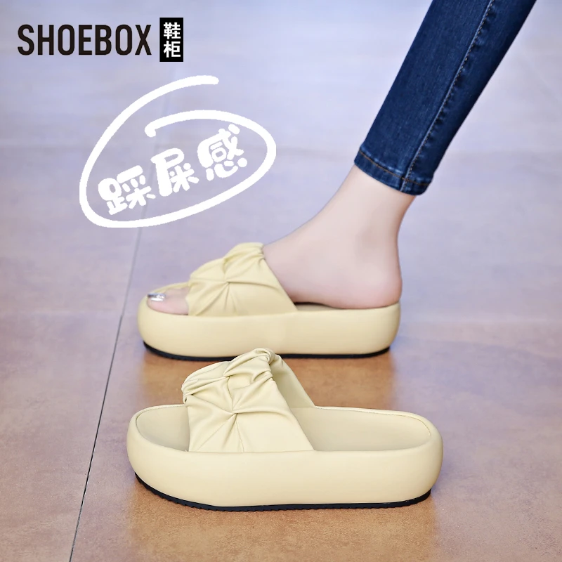SHOEBOX鞋柜凉拖鞋女外穿2025夏季新款厚底沙滩凉拖时尚一字拖