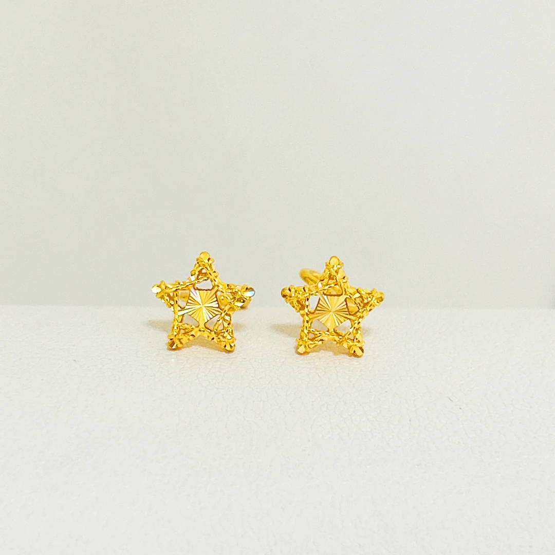 足金999 七彩五角星耳钉弯钩 5G黄金 A4