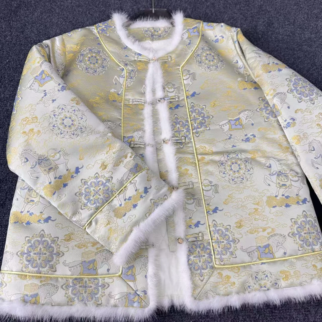 【宋锦马上有钱蚕丝棉外套】 衣长64 胸围108/112