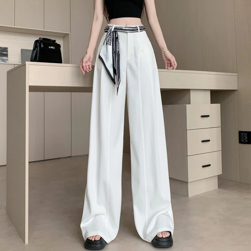 高级感西装阔腿裤女春夏款2025时尚丝巾搭配宽松显瘦垂感拖地裤潮