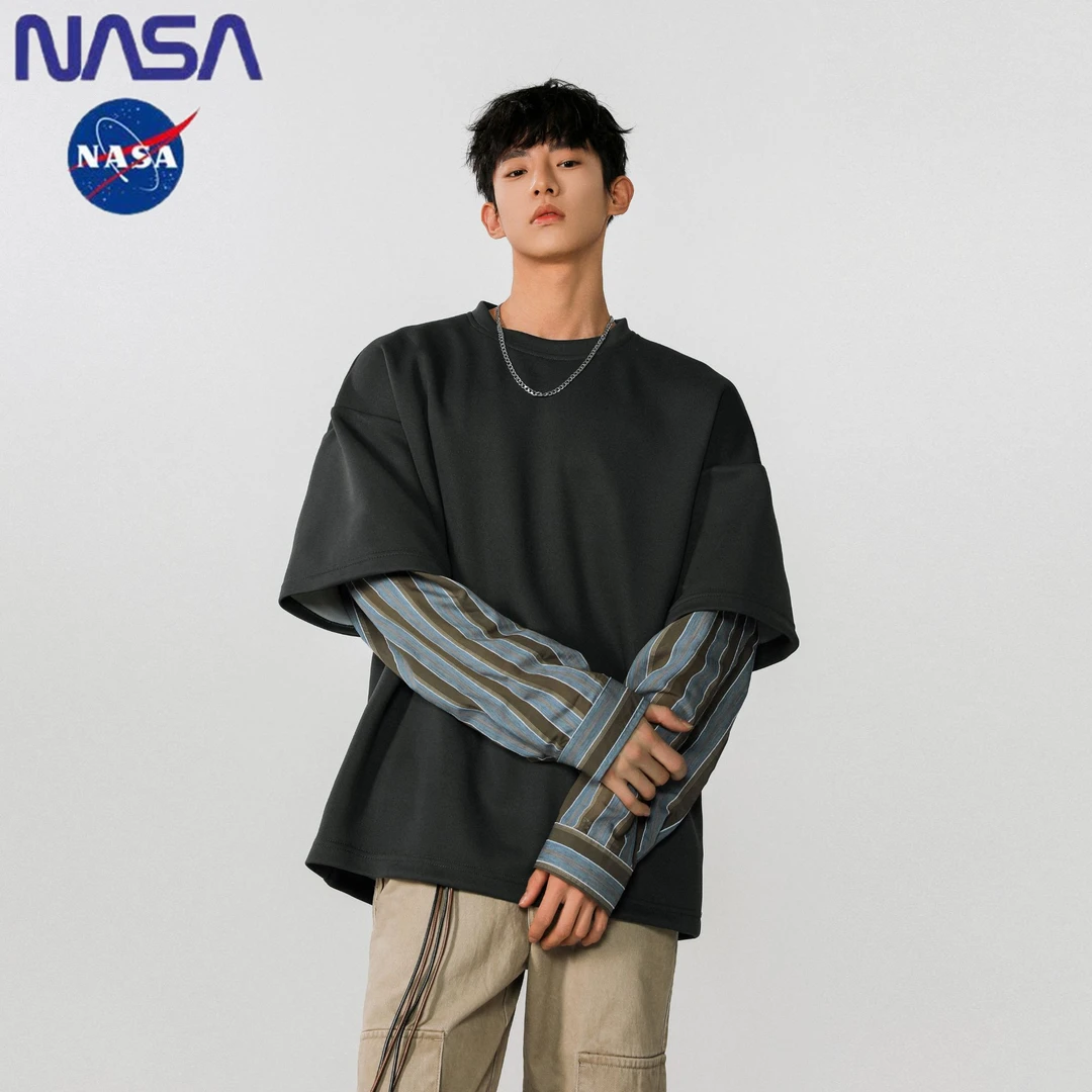 nasawassup春美式高级感复古亨利领男百搭格子圆领宽松休闲潮流