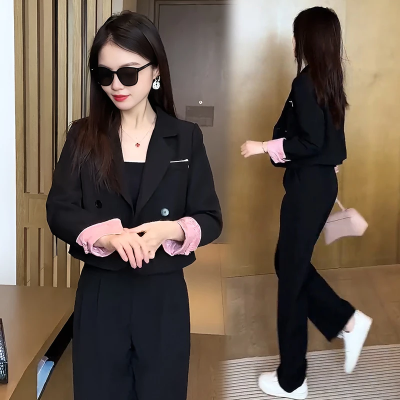 时尚国风西装套装女2025春秋新款气质西服短款长袖外套显瘦两件套