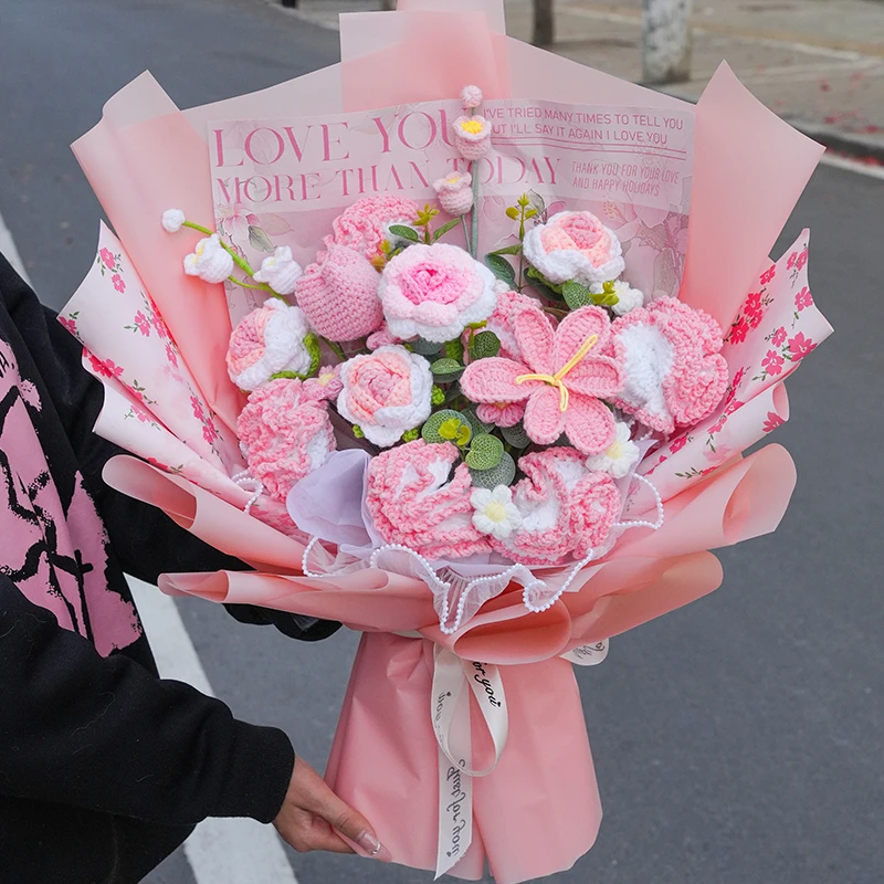 创意手工毛线钩织康乃馨玫瑰毛线花生日礼物成品送朋友闺蜜仪式感