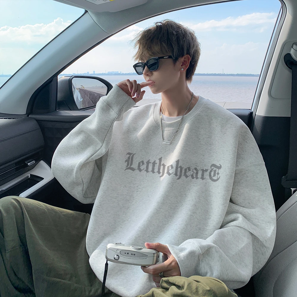 卫衣男士圆领春季潮牌美式复古加绒加厚重磅2025新款套头衫衣服男