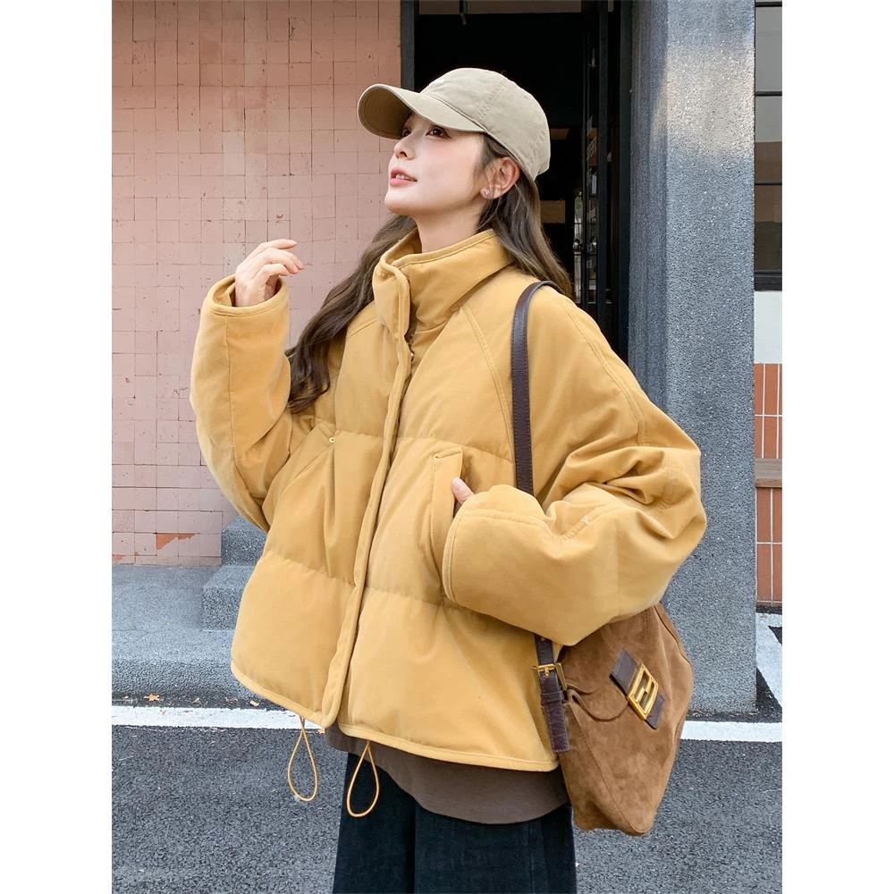姜黄色立领羽绒服女冬季2024新款短款小个子流行超好看独特绝美