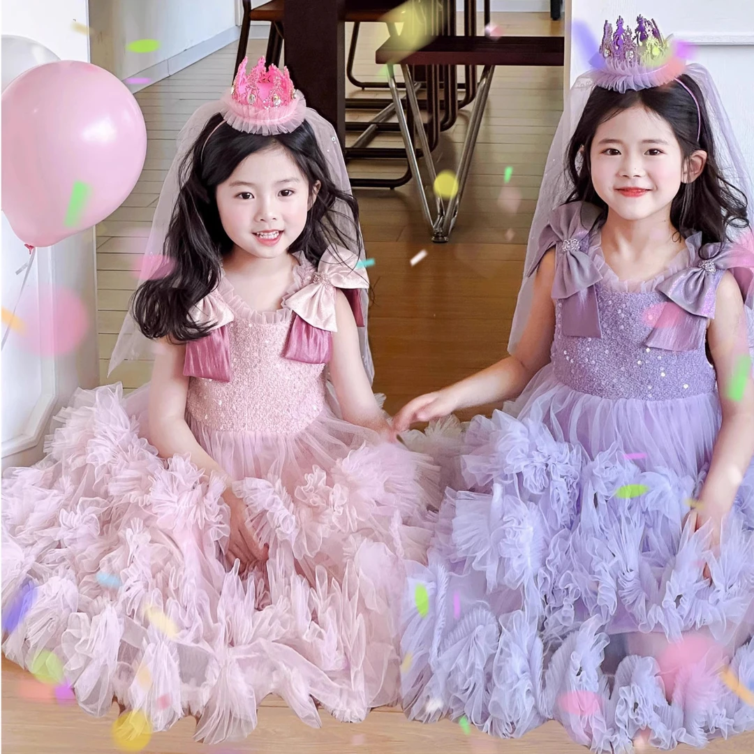 女童生日公主裙春夏高端儿童蛋糕蓬蓬裙夏季气质粉色背心连衣裙