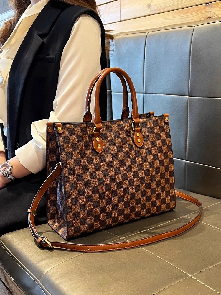 大容量女包2025春夏新款时尚格子文件手提大包百搭洋气托特包包潮