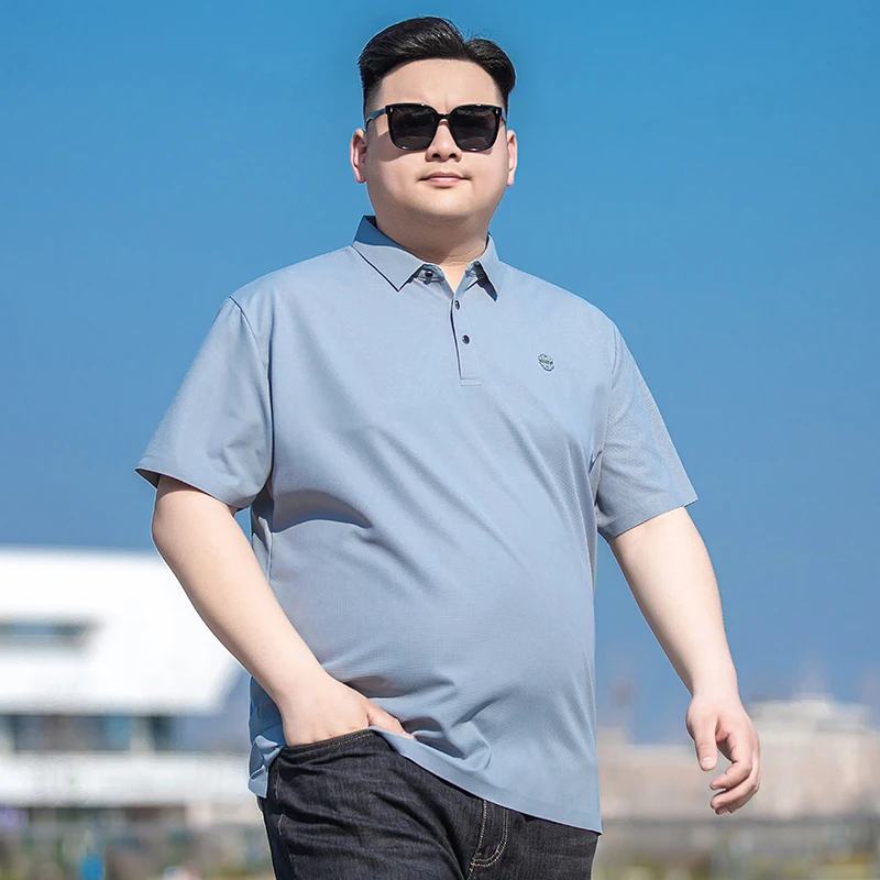 加肥加大短袖男t恤夏季冰丝免烫商务polo衫大码男装胖子翻领体恤