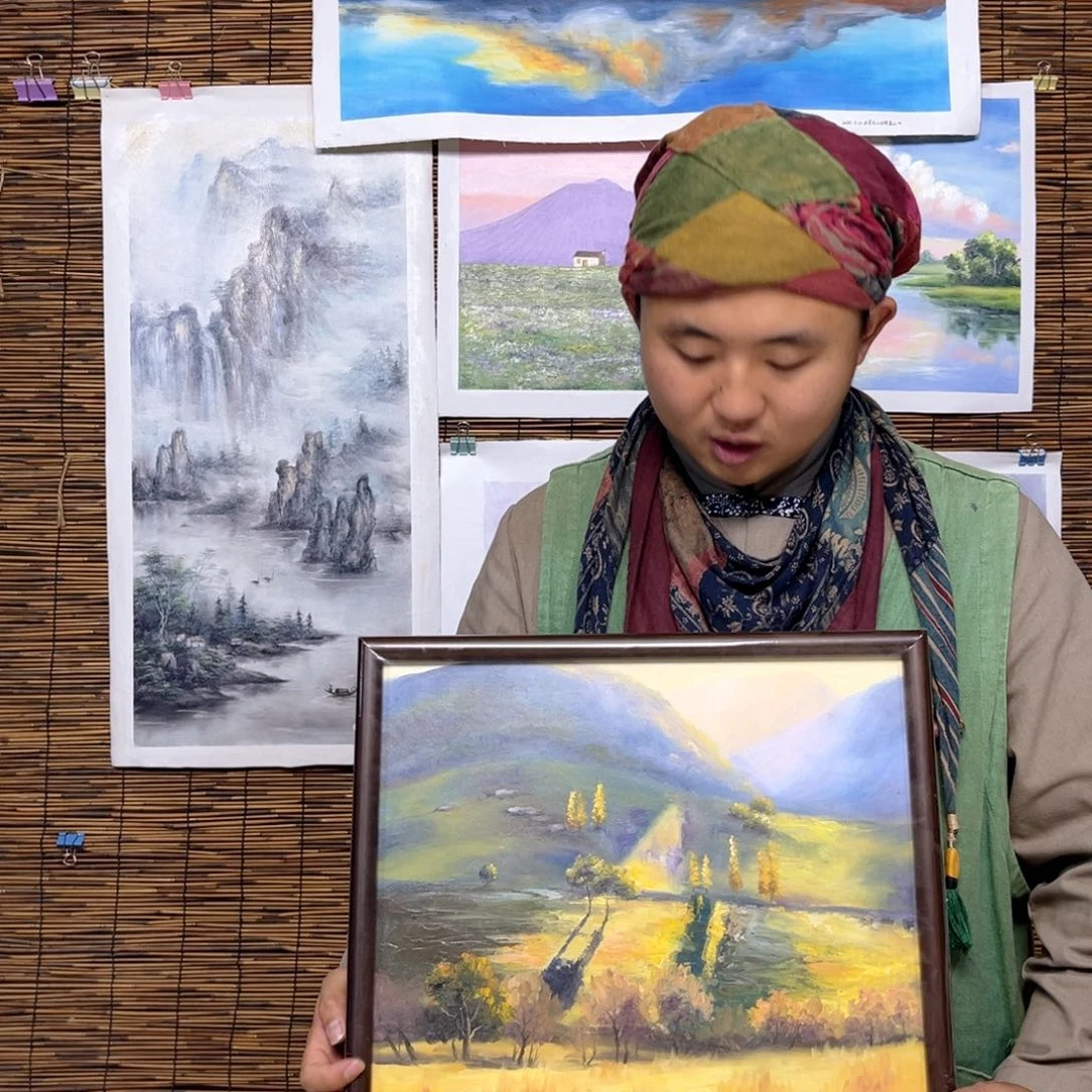 油画行路人小院绘画作品竞拍