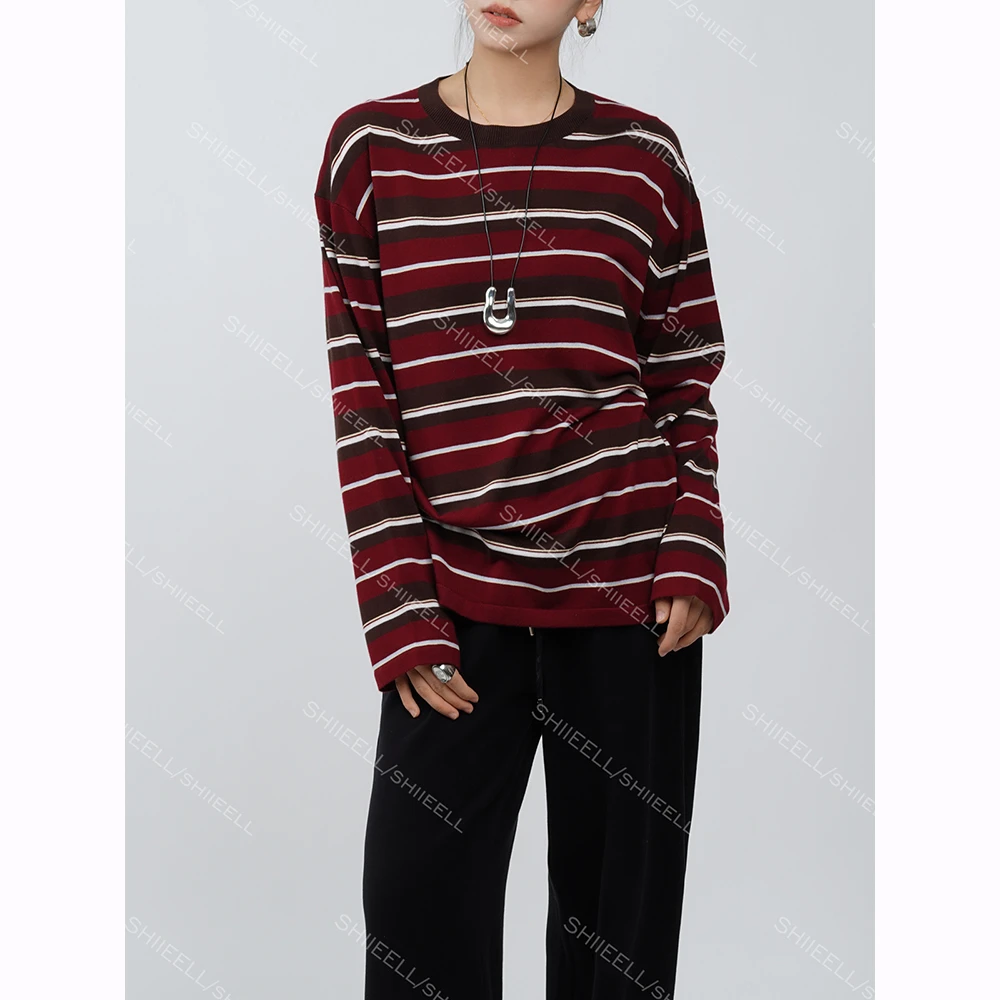 SHIIEELL【温网条纹衫】重磅可机洗绵羊毛混纺撞色条纹针织衫Z7275