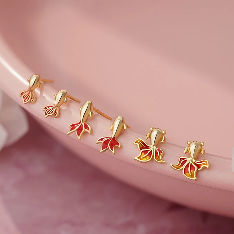 干佳S999足银鸿运锦鲤耳钉女新年个性文艺国风套装耳饰代发