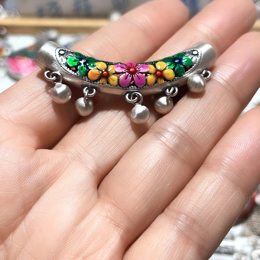 珐琅吊坠足银五色花