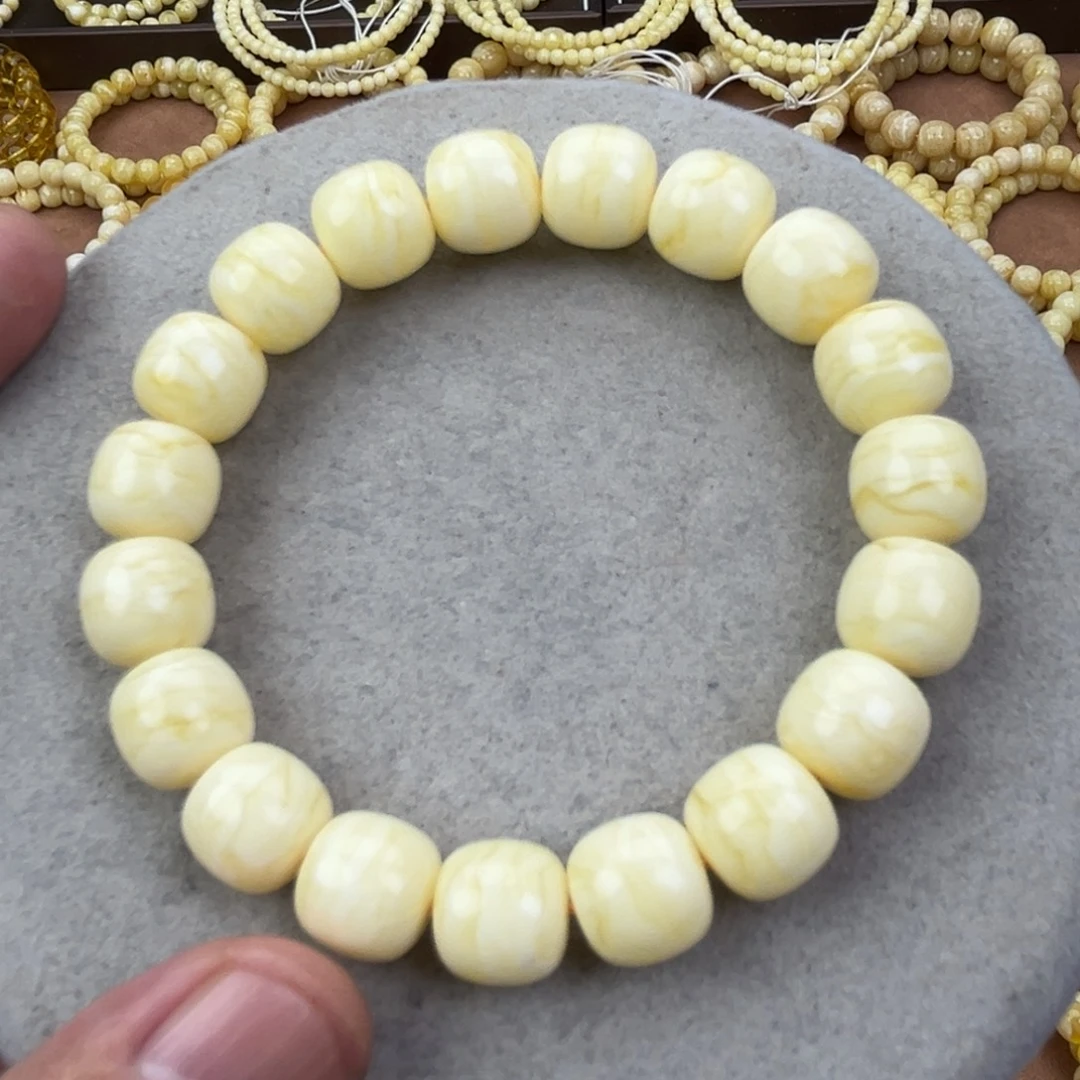 蜜蜡未镶嵌手串俄料同料瓷白金丝纹虎皮12*10.2