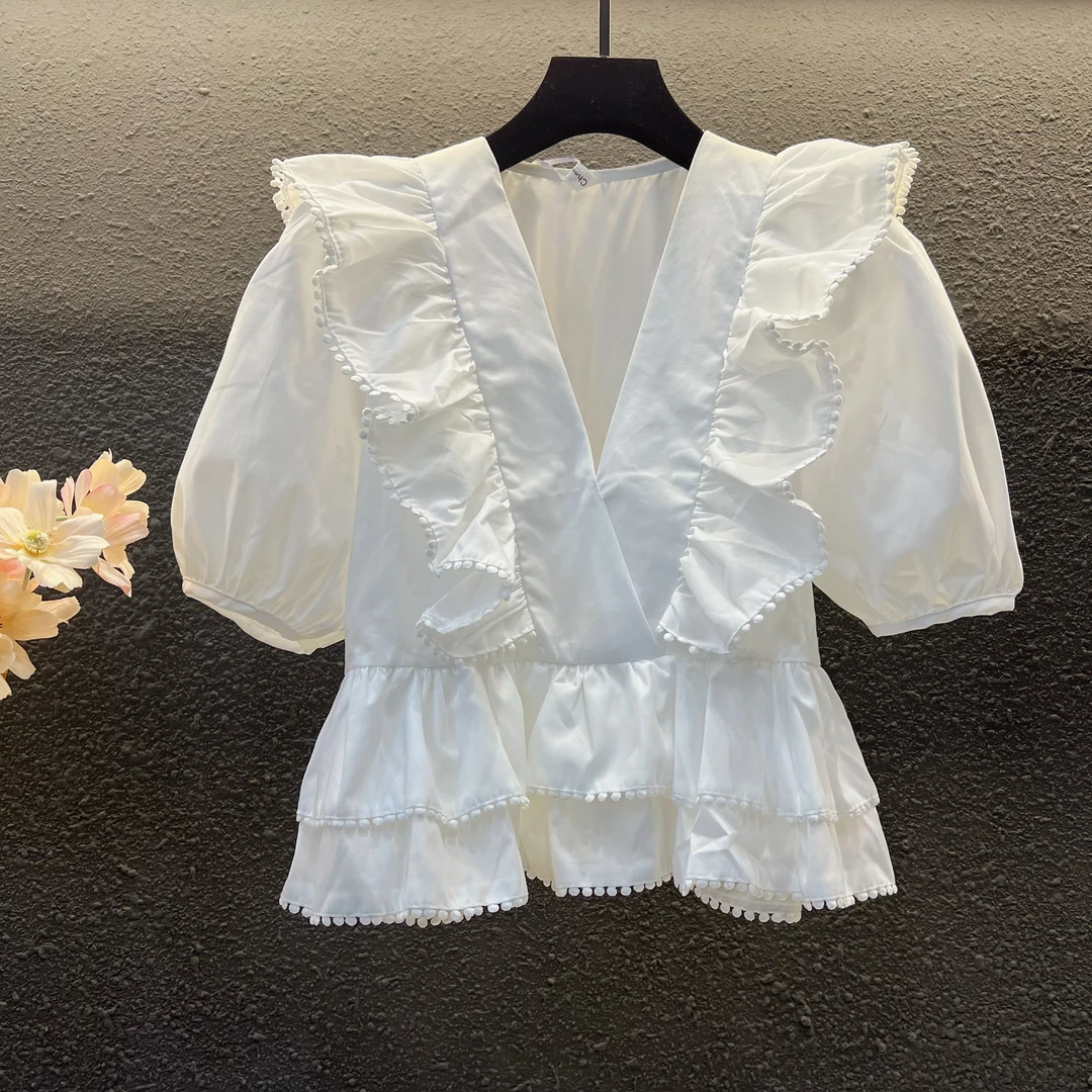 短袖上衣显瘦白色夏季小众设计感法式