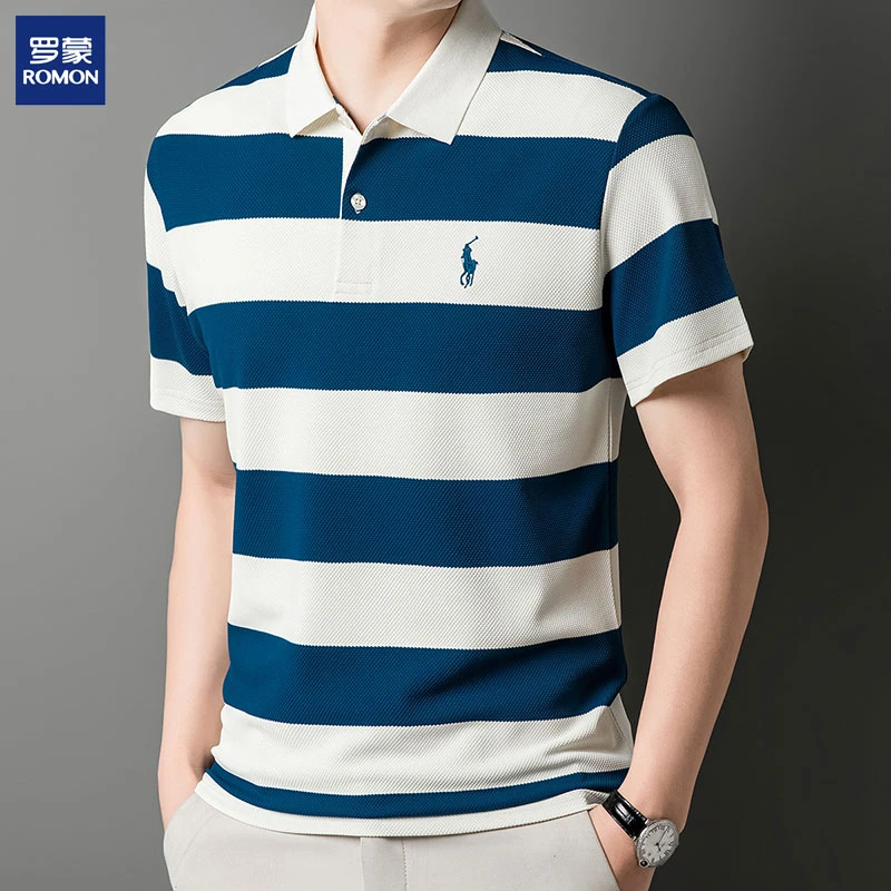 Romon/罗蒙男士夏季POLO衫宽松休闲商务短袖翻领t恤透气T恤衫
