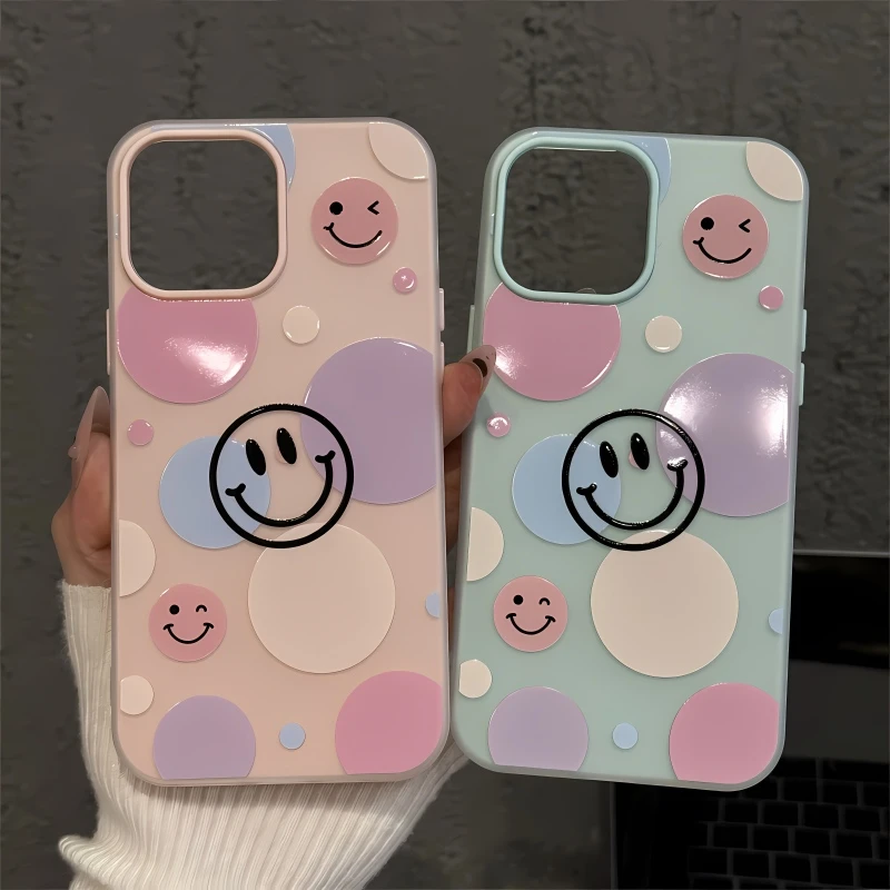 圆点微笑适用苹果16pro创意iPhone15果冻手机壳可爱防摔华为p60女
