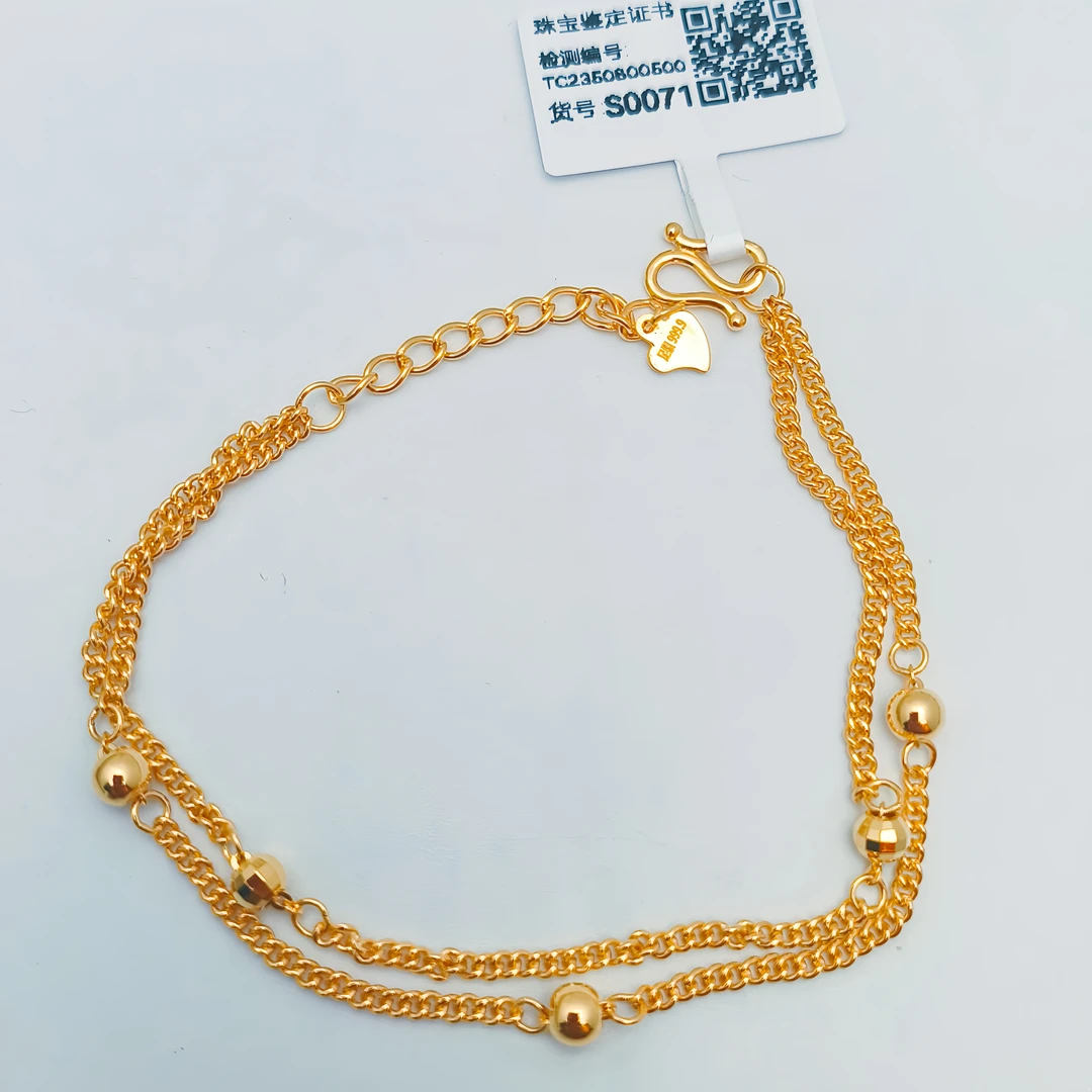 足银手链 新款黄金色足银9999手链韩版转运珠简约百搭轻奢女S0071