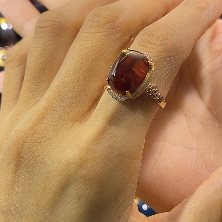 蓝珀银S925镶嵌珠宝奇石墨西哥红蓝戒指