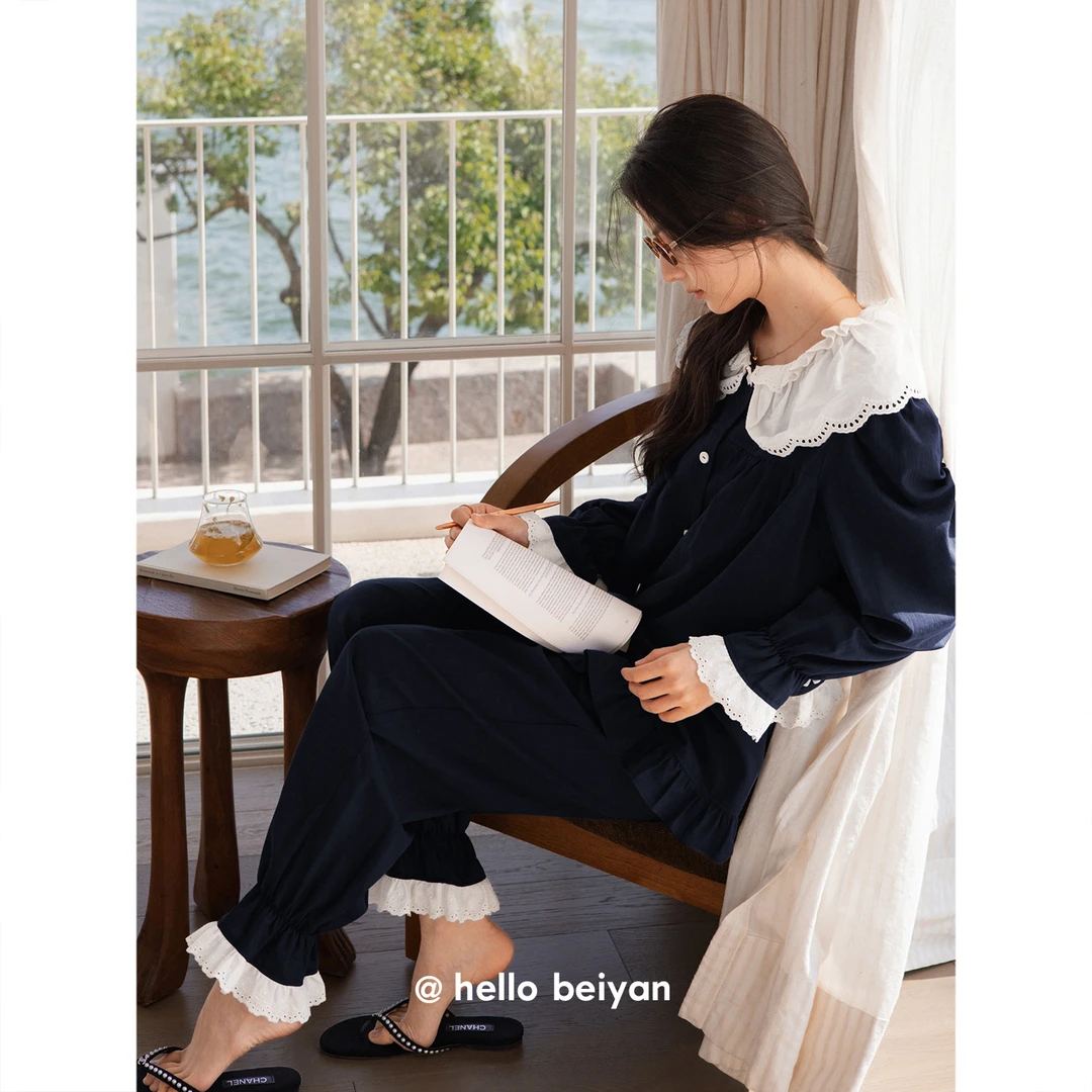 贝妍新款睡衣女春秋季莫代尔棉长袖家居服甜美气质可外穿宽松套装