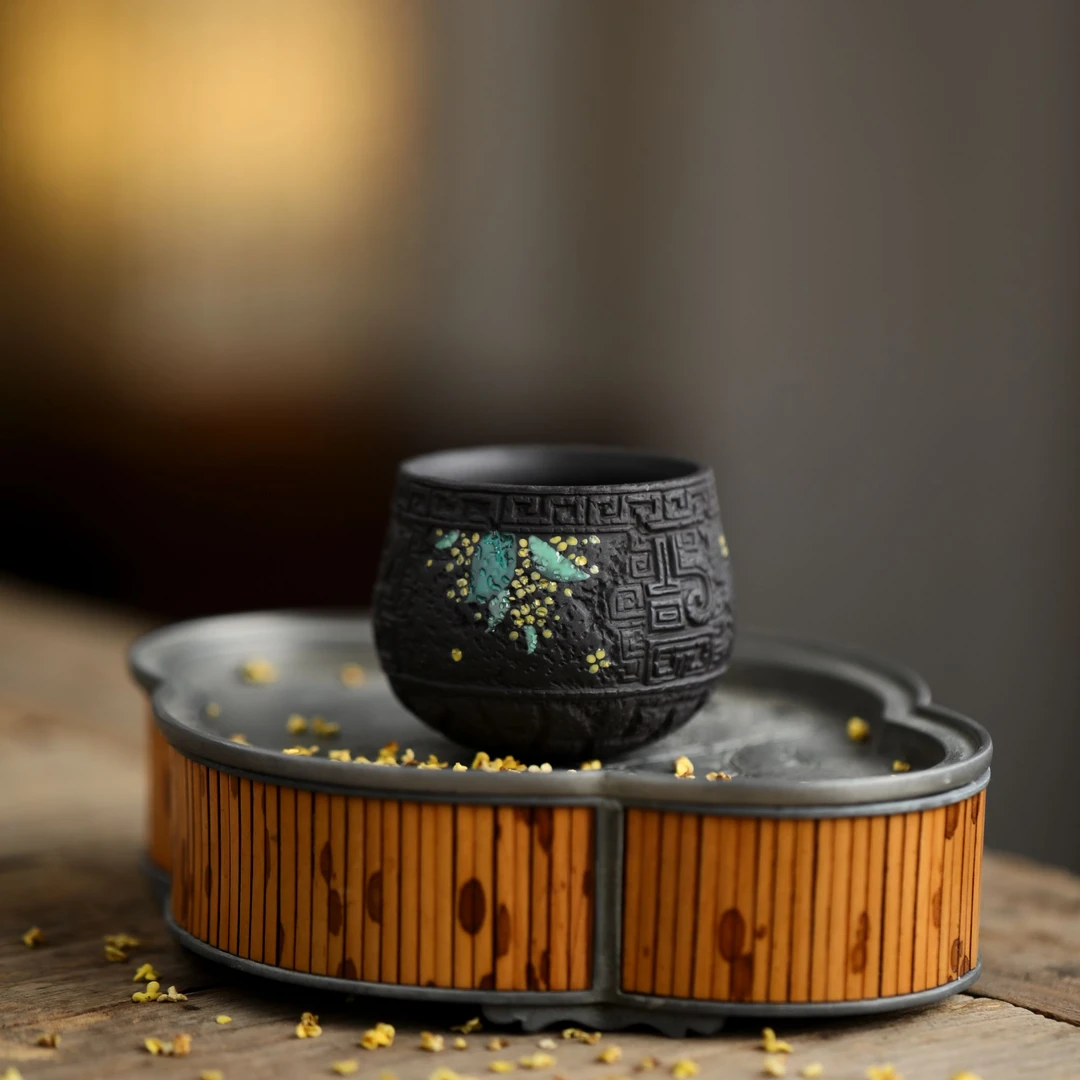 百垚纯手工手绘桂花杯家用陶瓷创意品茗杯个人专用主人杯茶杯