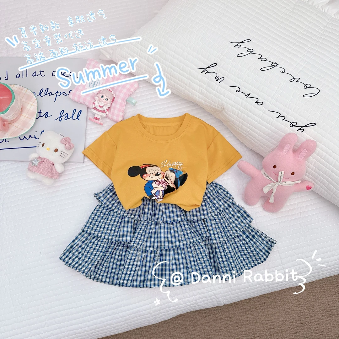 【Dannirabbit】 卡通治愈系+格子百搭女童套装X-8072