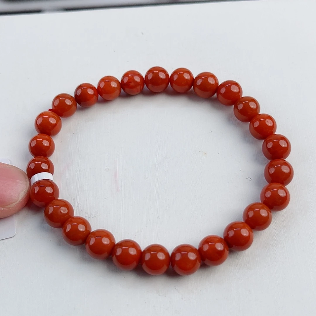手链未镶嵌南红玛瑙瓦西柿子红圆珠单圈7mm