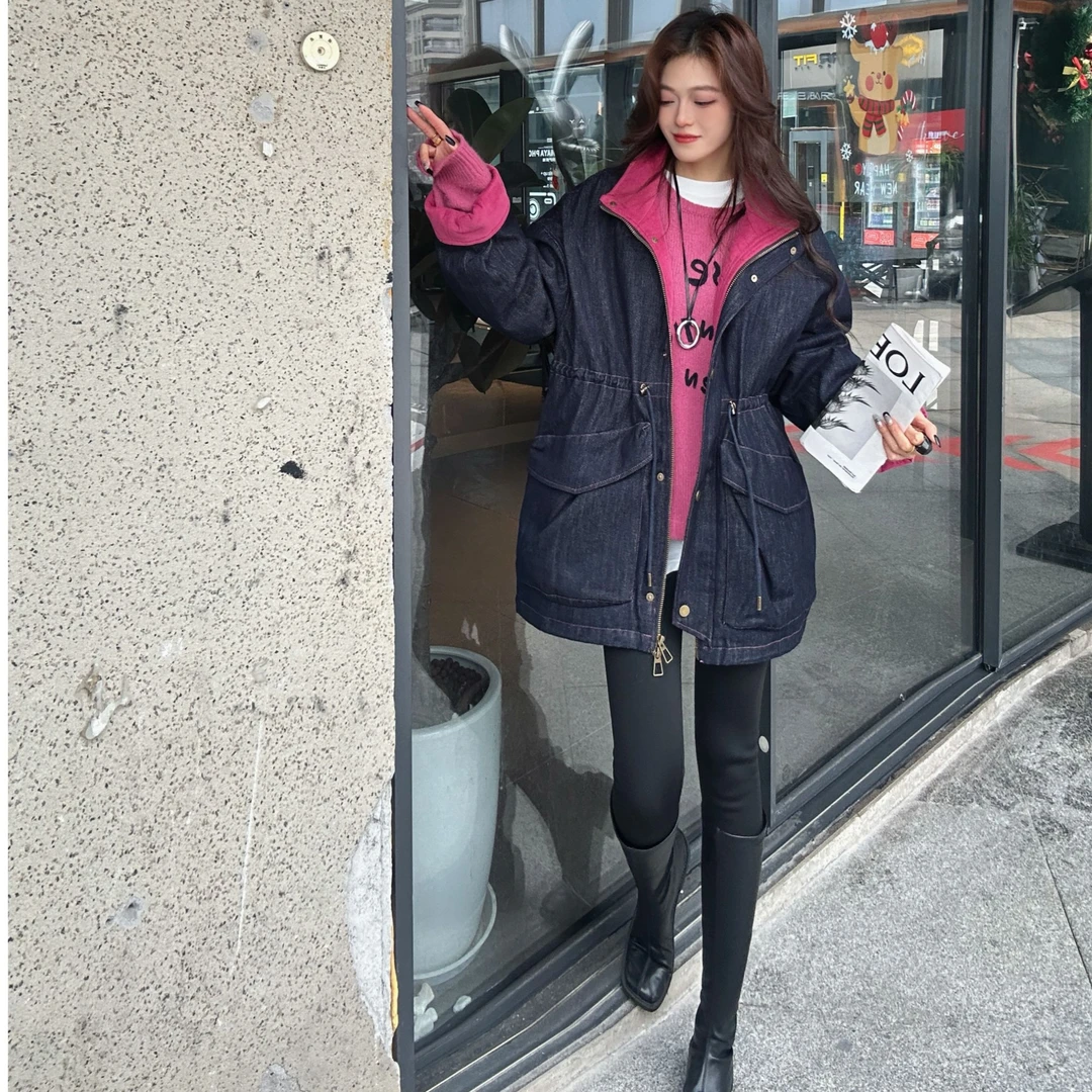 欧货轻奢双头拉链拼接牛仔白鸭绒羽绒服98173