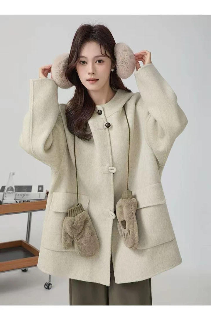 休闲风秋冬山系常规款毛呢外套加厚气质ins双面女