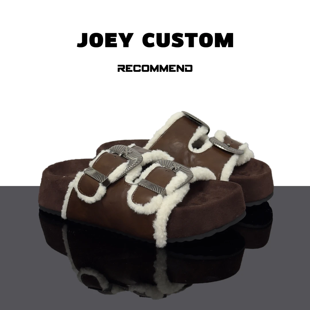 JOEY | 早秋法式欧货高级皮带扣毛毛拖鞋女外穿一字拖 588-8