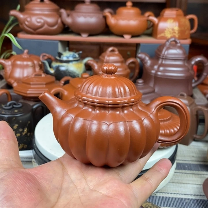 茶壶紫砂筋纹容天230cc原矿赵庄朱泥特价