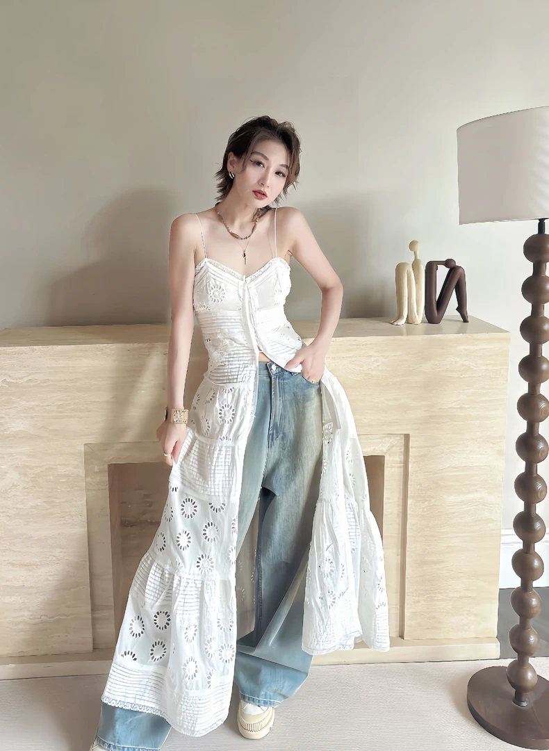 吊带通勤百搭可外搭时装优雅叠加刺绣流浪风连衣裙