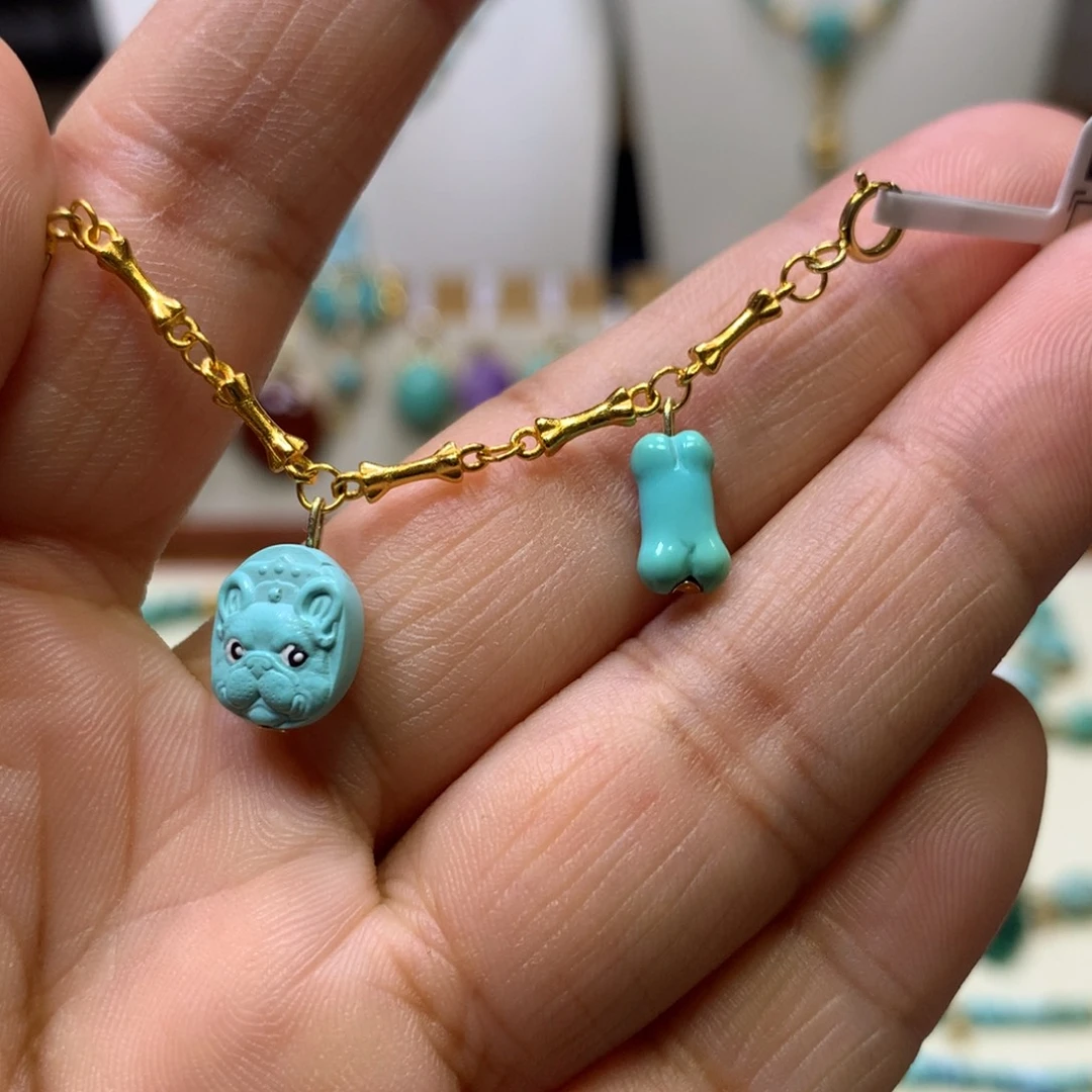 绿松石银S925镀金镶嵌半链