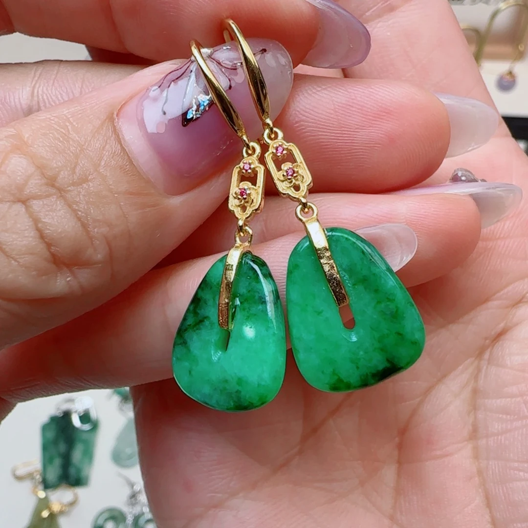 翡翠银S925镶嵌耳饰渔****厅耳钩款