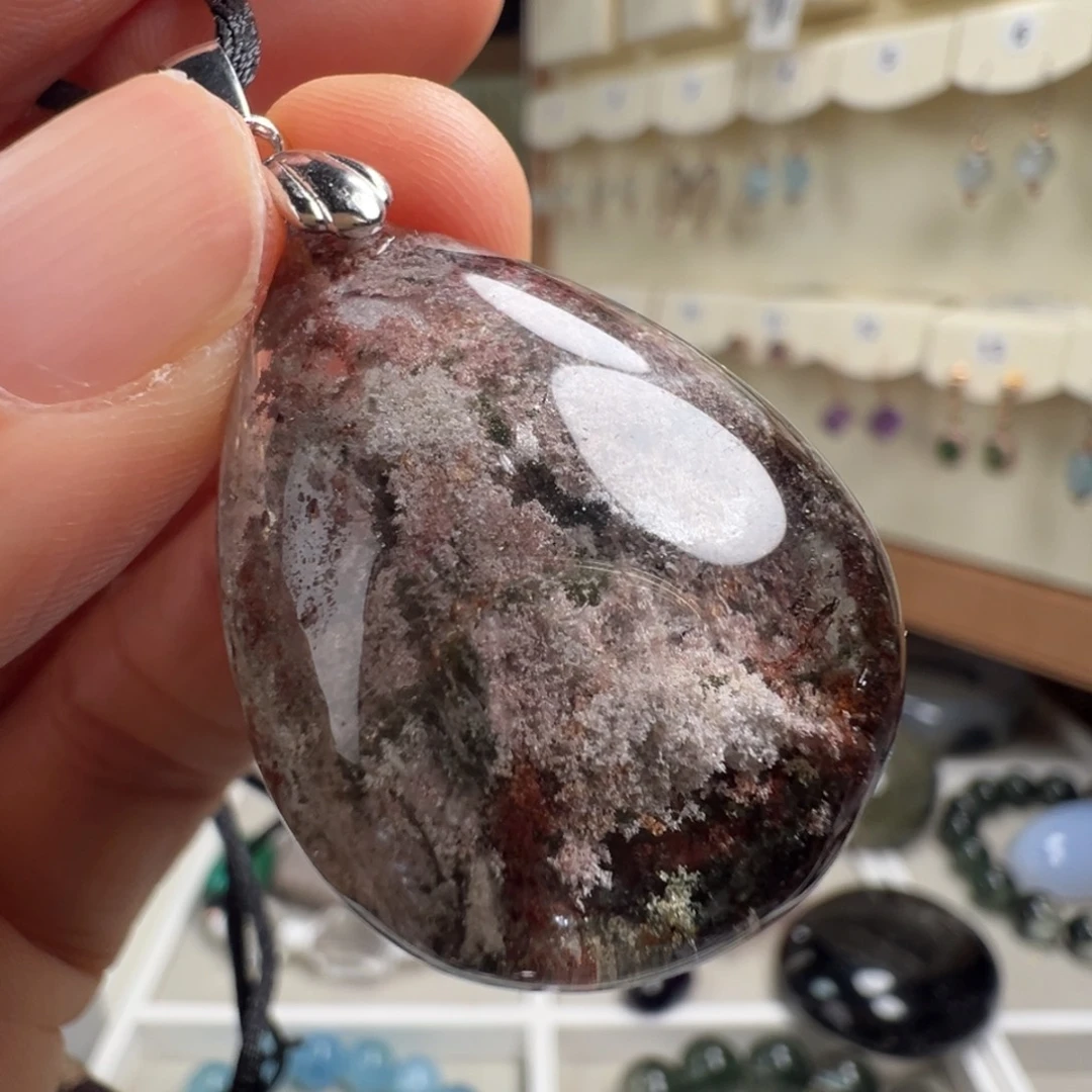 颈饰水晶银S925镶嵌天然幽灵水晶有矿坑