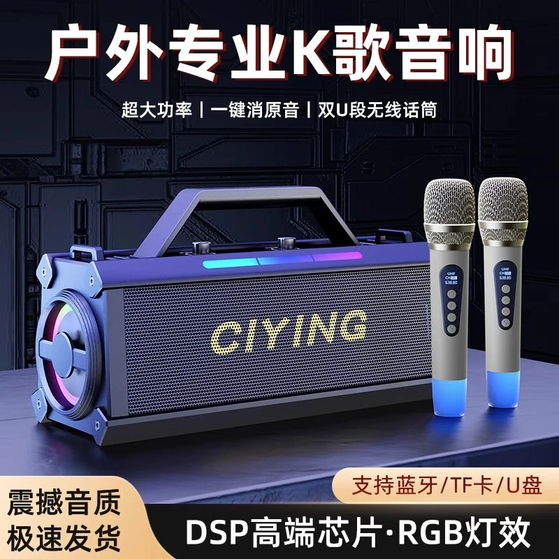 柏林之音炫彩灯光大功率蓝牙音箱低音炮车载家用K歌客厅KTV话筒