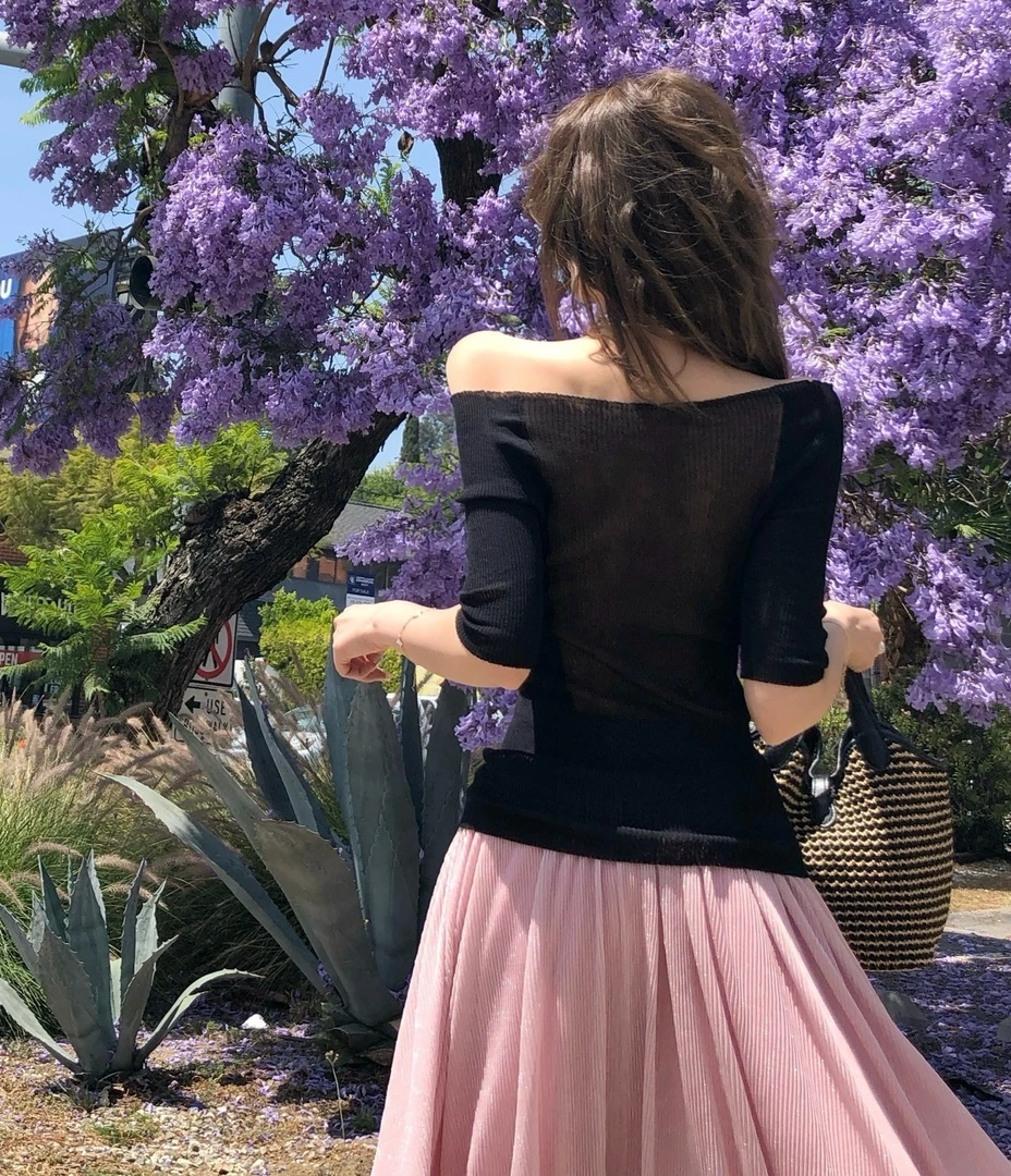 婉君【后背微透】夏季一字领打底修身简约内搭上衣LWJ25B2T1831