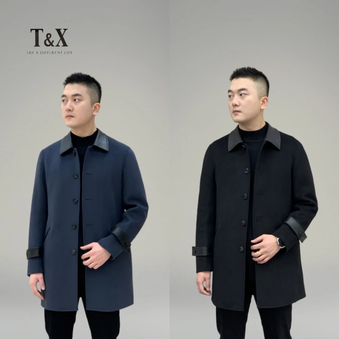 T&X/梯形男士秋冬款中长款双面羊毛翻领风衣百搭外套（内胆可拆卸）