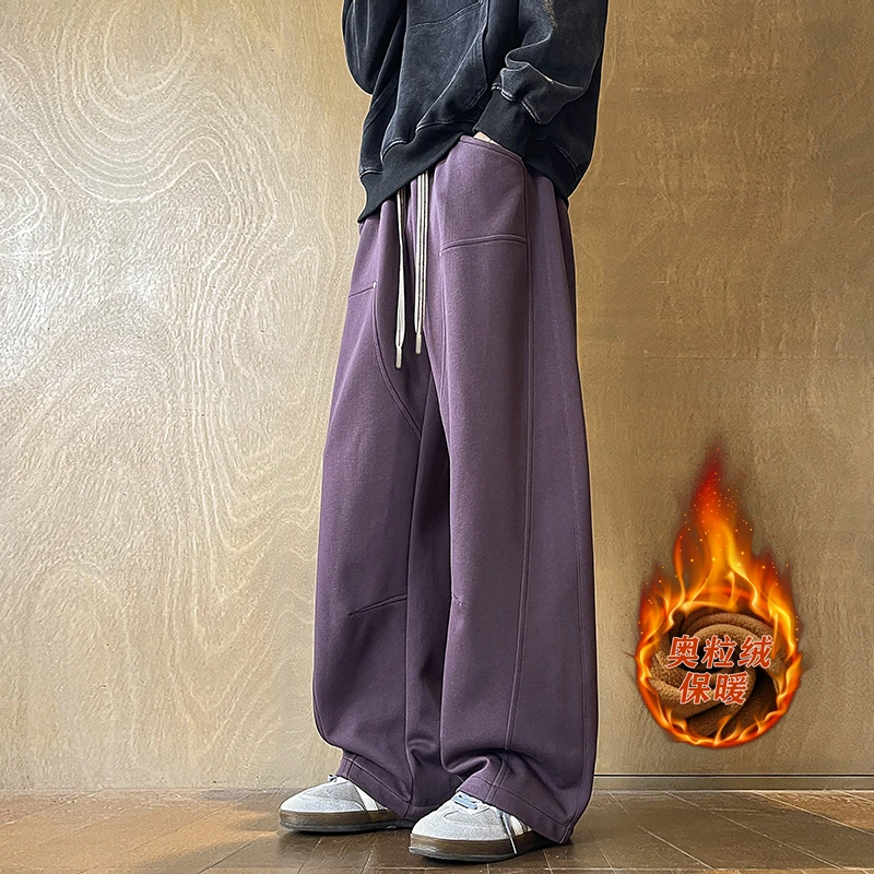 金狐狸秋冬重磅卫裤男女运动裤大码宽松阔腿裤纯色加绒休闲裤男裤