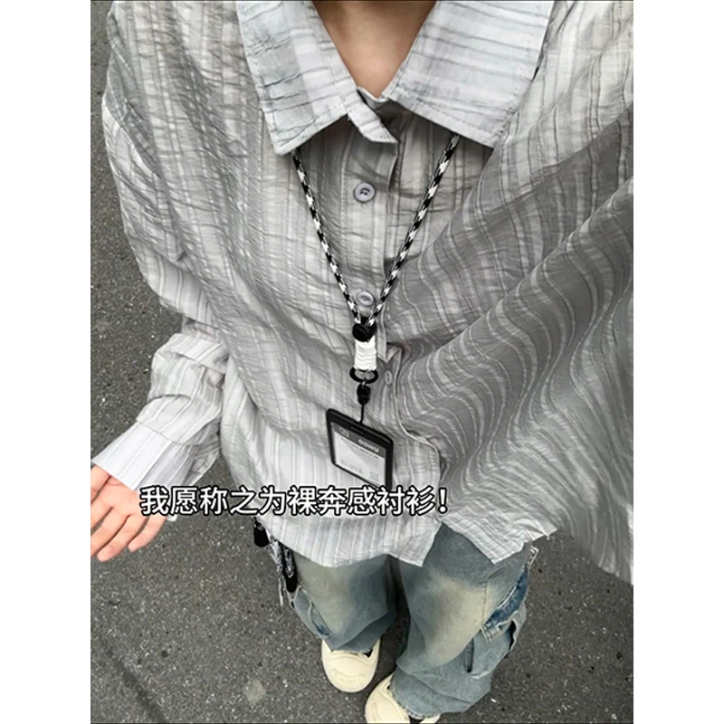 灰蓝色轻薄防晒长袖衬衫男女夏潮牌2025新款宽松简约衬衣凉感外套