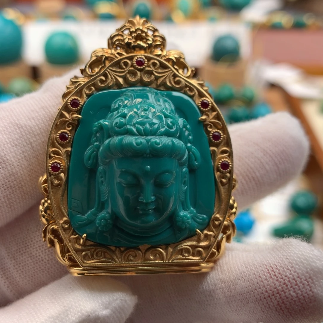 绿松石18K金镶嵌珠宝奇石