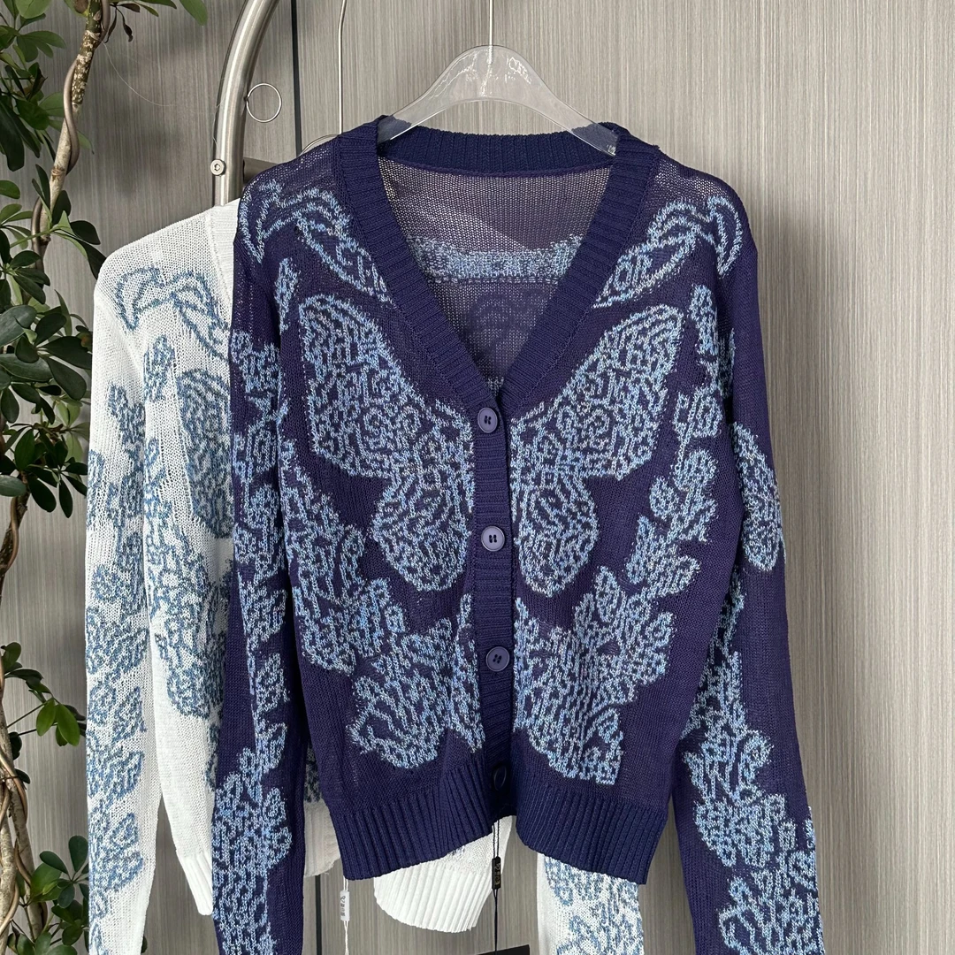 《妞妞》青花瓷系列蓝蝴蝶夏季时尚针织开衫女04359