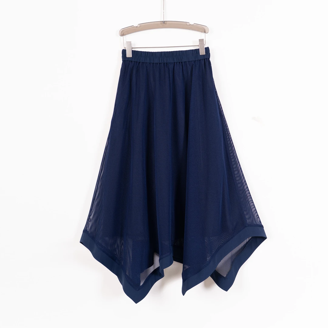 PQ250607夏新款大码女装薄款松紧腰半身裙A字裙百搭不规则裙摆