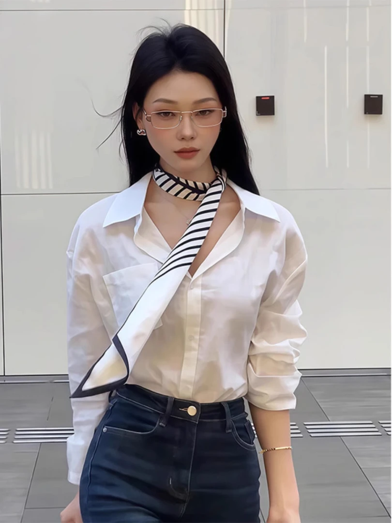 法式ins春夏细窄长条衬衣丝巾装饰韩版斜角领巾双面百搭飘带发带