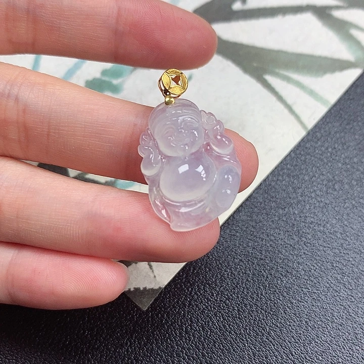 翡翠18K金镶嵌颈饰财神爷